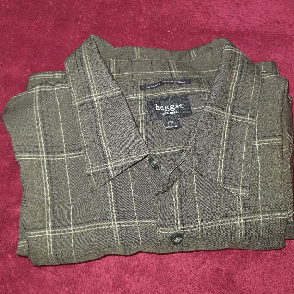 Men's Haggar Premium Luxury Microfiber Long Sleeve Shirt XXL Green Striped - Picture 8 of 9